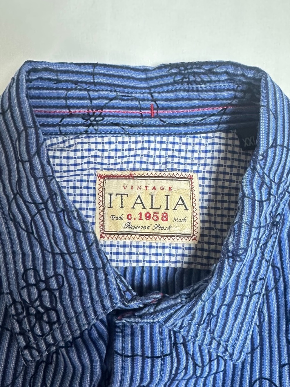 Vintage Italia c.1958 Mens Striped Floral Button Down Shirt Long Sleeve Slim Fit